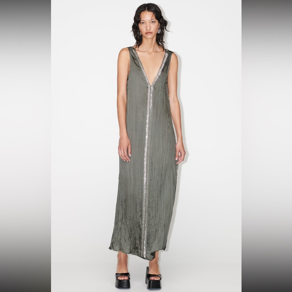 ZARA - Embroidered Satin Effect Dress Limited Edition - S